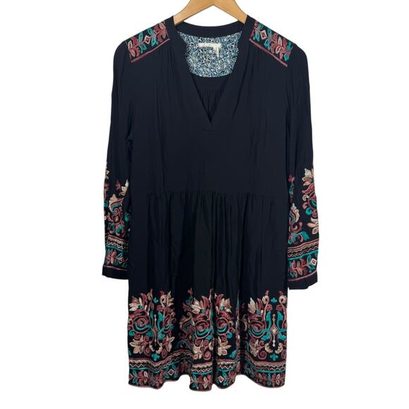 Anthropologie Floreat Avery Size M Embroidered Boho Dress As Seen On TV Black - Picture 1 of 9